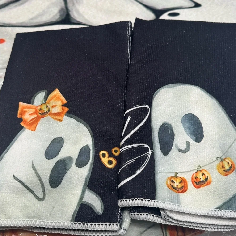 Halloween Fall Set of 8 Ghost and Pumpkin Themed Dish or Hand Towels NWT
